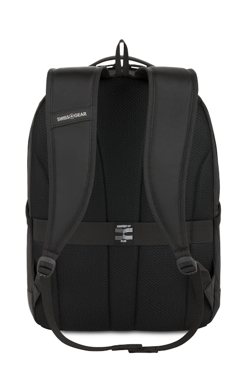 Swissgear 1006 16 inch Laptop Backpack - Black Plush, breathable Comfort Fit Plus back panel with integrated trolley strap to attach your bag to a wheeled luggage when on the go