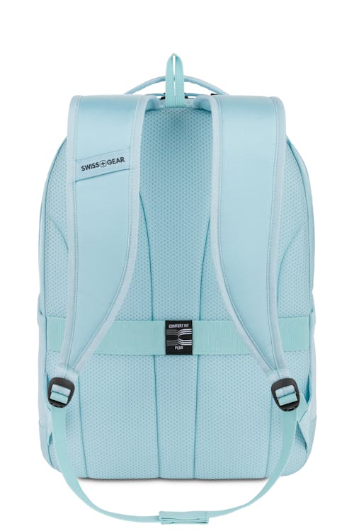 Swissgear 1006 16 inch Laptop Backpack - Light Blue Plush, breathable Comfort Fit Plus back panel with integrated trolley strap to attach your bag to a wheeled luggage when on the go