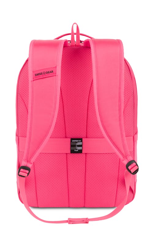 Swissgear 1006 16 inch Laptop Backpack - Pink Plush, breathable Comfort Fit Plus back panel with integrated trolley strap to attach your bag to a wheeled luggage when on the go