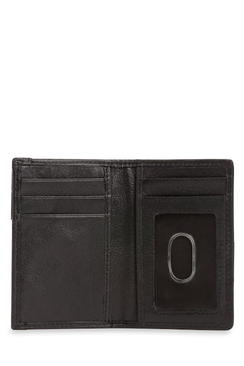 Swissgear RFID Bifold Wallet card slots, ID window, and slip compartments