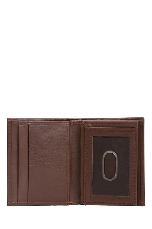 Swissgear RFID Leather Mini Bookfold Wallet ID window slot w/ cut-away center