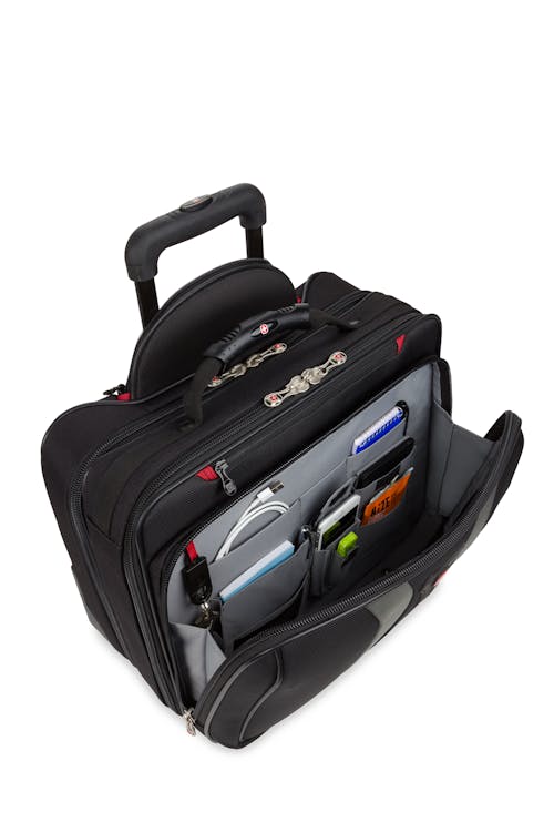 Wenger Granada Wheeled Business Case - Essentials organizer keeps power cords, chargers and business cards neat and accessible