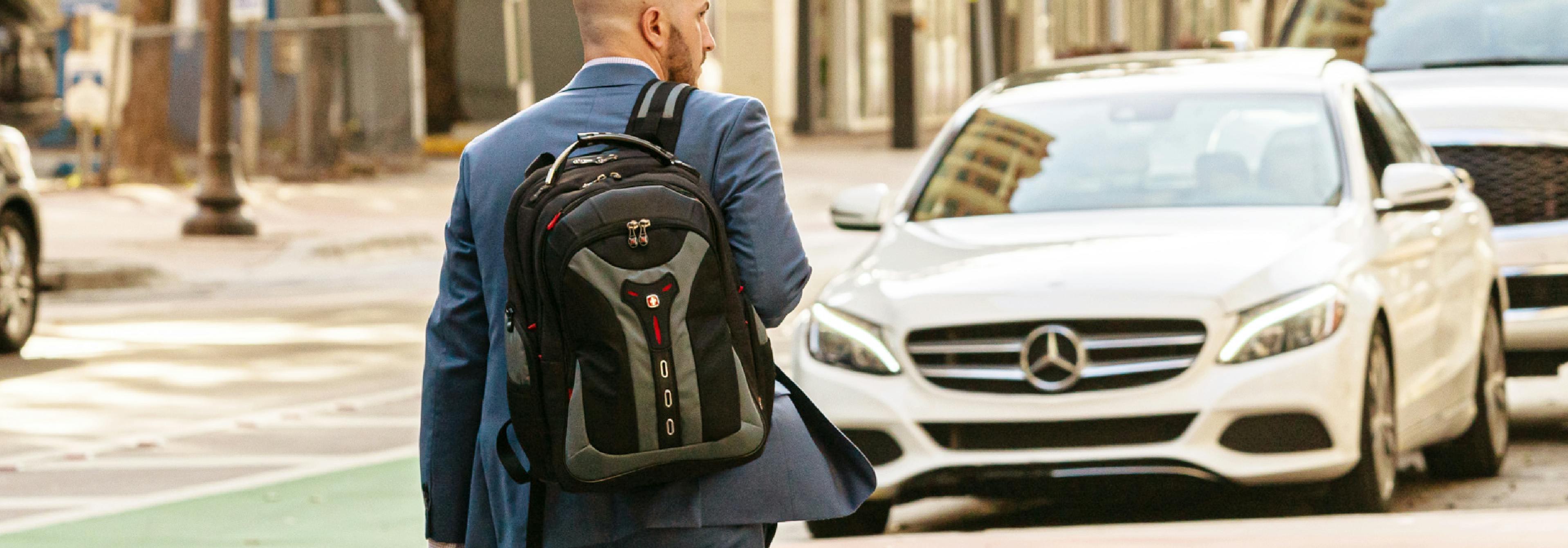 Lifestyle image of the Wenger Pegasus 17 inch Laptop Backpack - Black/Blue