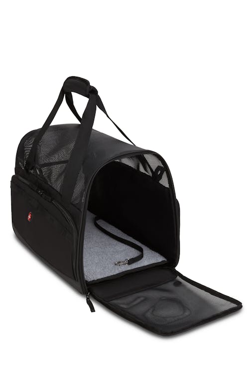 SWISSGEAR 3326 Getaway Pet Carrier - Open View with Feature Callouts