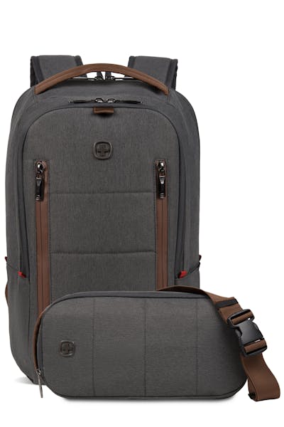 WENGER City Upgrade 16" Laptop Backpack / Crossbody Day Bag Combo - Gray/Brown