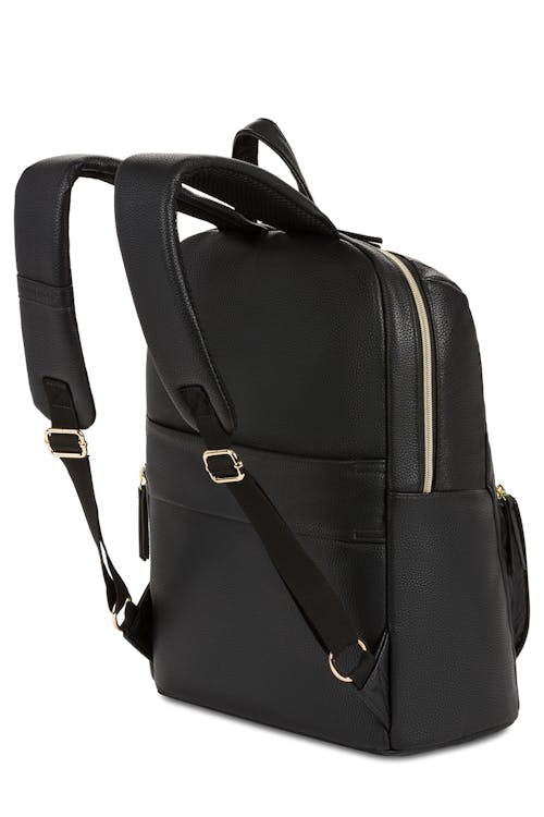 Wenger LeaMarie Slim 14 inch Laptop Backpack - Black A textured Vegan leather (PVC) outer with gold accents