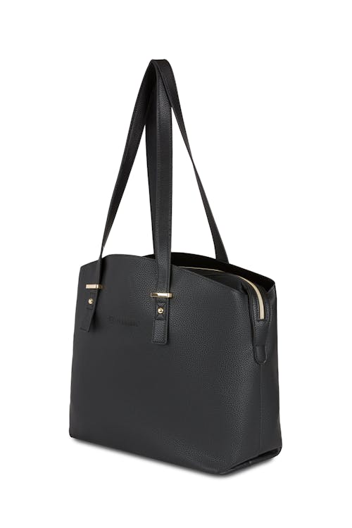 Wenger RosaElli 14 inch Laptop Tote - Stylish and elegant Black Vegan Leather outer with gold metal accents