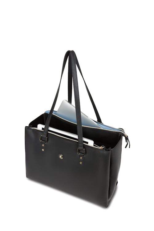 Wenger Rosalyn 14 inch Laptop Tote - Black/Sky Blue Zippered, padded laptop compartment fits most laptops up to 14”