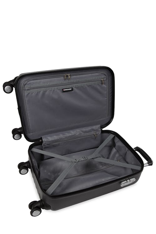 Wenger Rove Carry On Hardside Spinner Luggage Adjustable tie-down compression straps help prevent shifting of contents