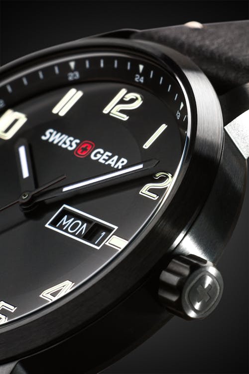 Swissgear Legacy Watch - Black/Black -Luminescent hand, Arabic numerals and day/date window