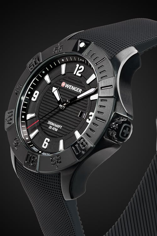 Wenger Seaforce Watch - Black with Black Dial and Black Silicone Strap