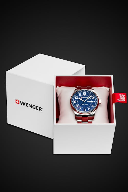 Wenger Attitude Watch - Stainless Steel with Blue Dial and Stainless Steel Bracelet