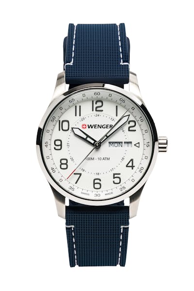 WENGER Attitude Watch - Stainless Steel with White Dial and Blue Silicone Strap