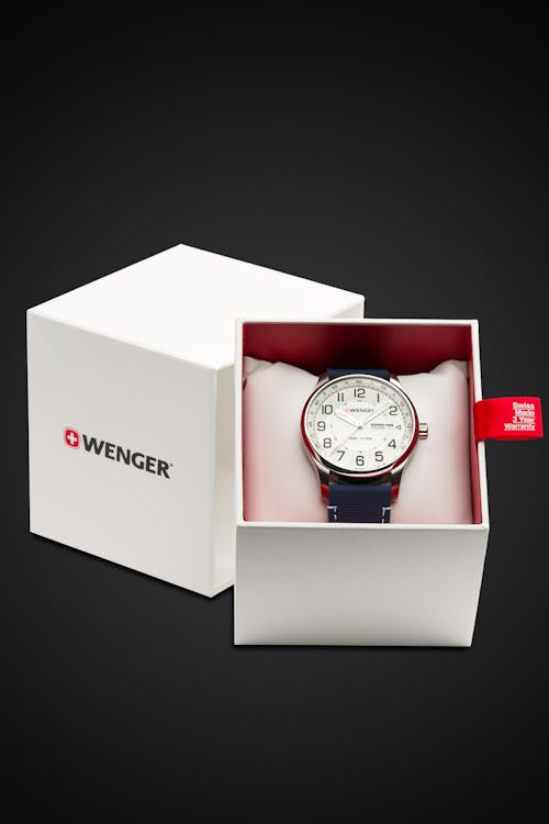 Wenger Attitude Watch - Stainless Steel with White Dial and Blue Silicone Strap