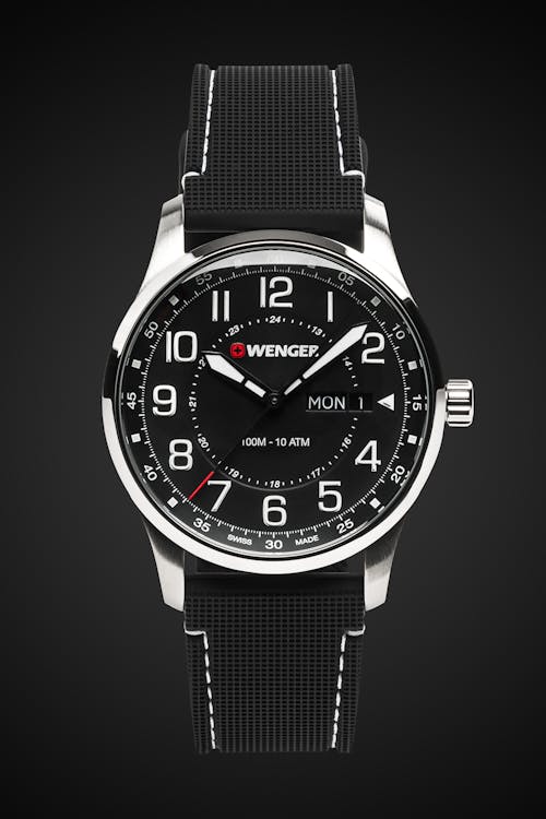 Wenger Attitude Watch - Stainless Steel with Black Dial and Black Silicone Strap