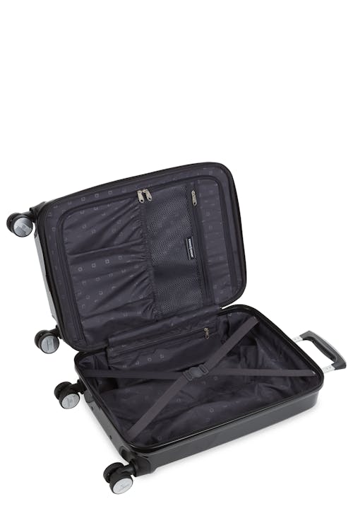 Swissgear 7786 20” Expandable Carry On Hardside Spinner Luggage Large split case interior with clothing tie-down straps
