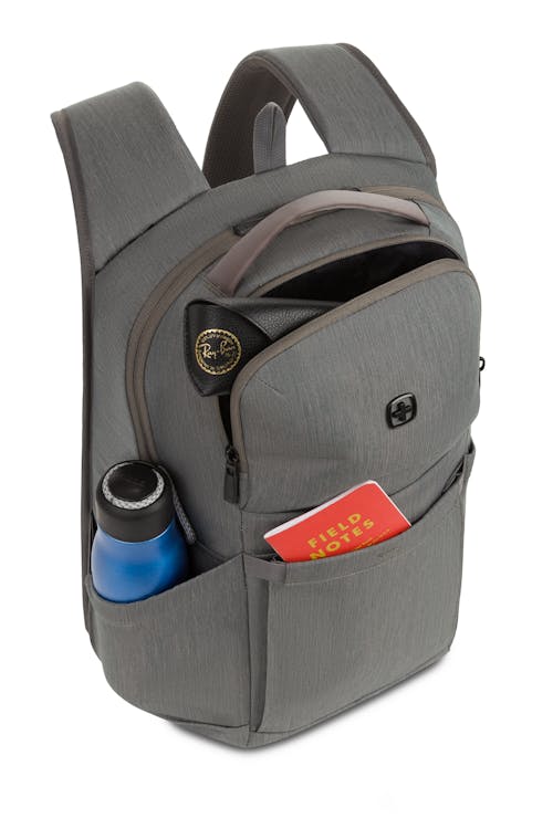 Swissgear 8183 16" Laptop Backpack-Light Gray Heather-felt lined hard shell pocket perfect for eyewear or delicate items