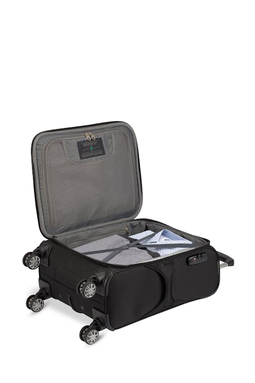 Swissgear Essential Collection Carry-on Softside Luggage-Black-lined interior with adjustable tie-down straps  