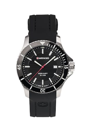 Wenger Seaforce Watch - Stainless Steel Case with Black Dial and Black Silicone Strap 