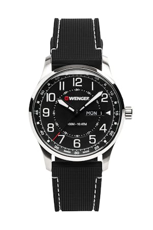 Wenger Attitude Watch - Stainless Steel with Black Dial and Black Silicone Strap