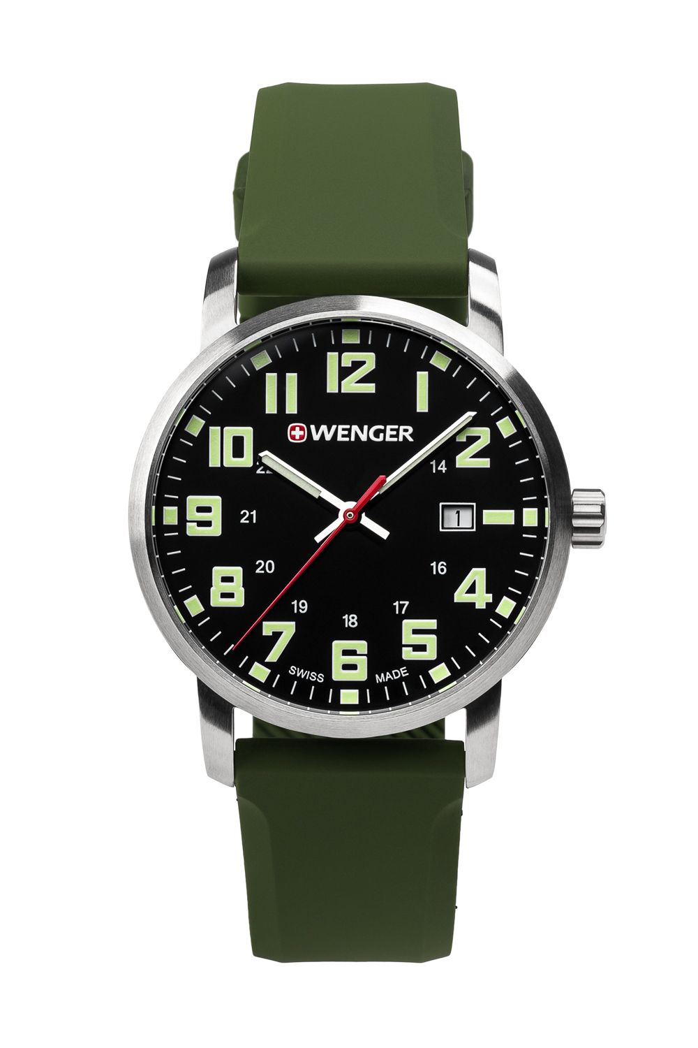 Wenger Avenue Watch - Stainless Steel with Black Dial and Green Silicone  Strap