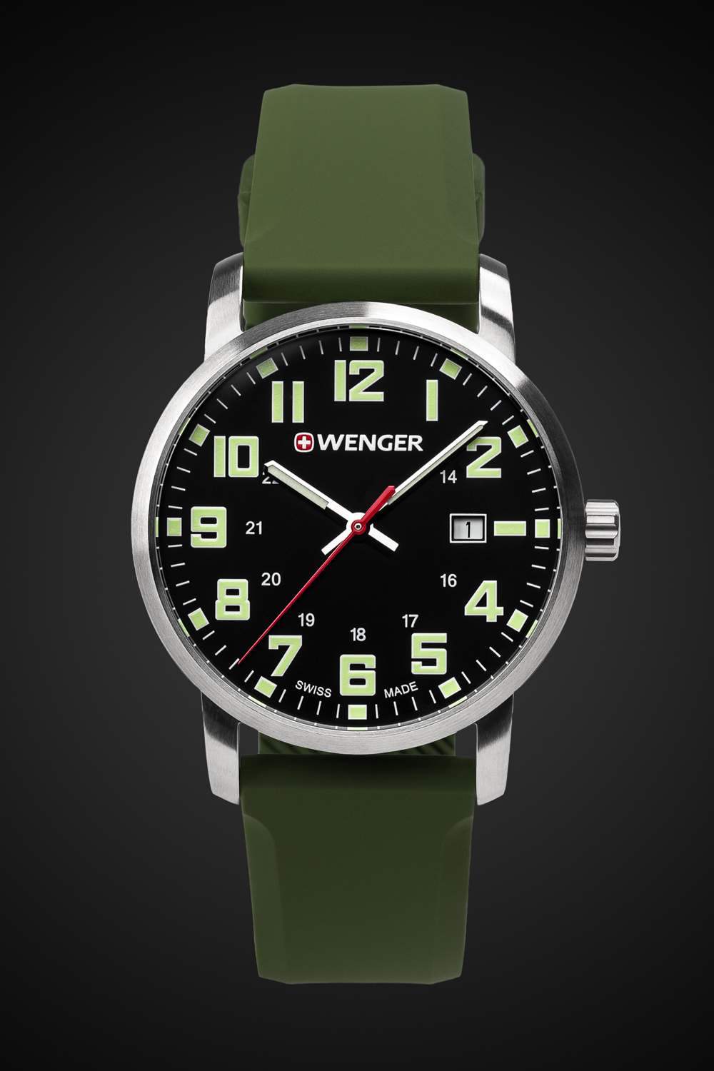 Wenger Avenue Watch - Stainless Steel with Black Dial and Green Silicone  Strap