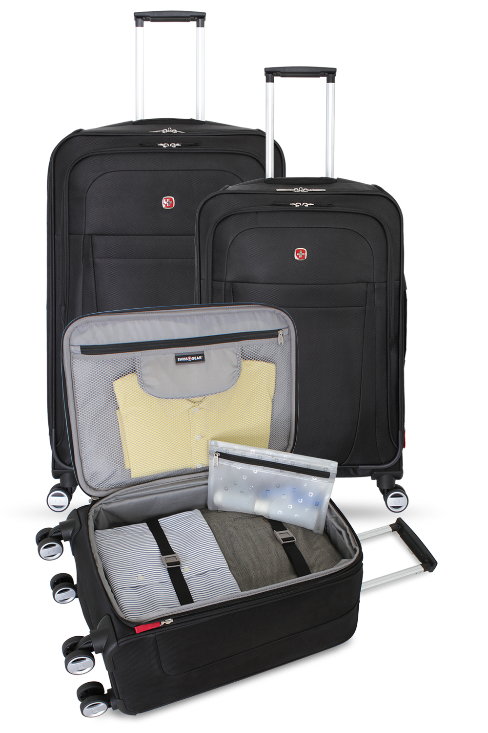 Swissgear 6305 Expandable 3pc Spinner Luggage Set Black