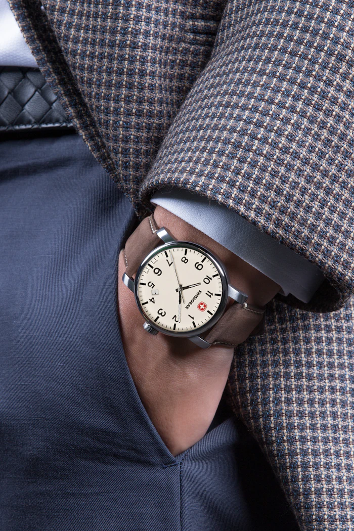 Swissgear Legacy Watch - Silver with Cream Dial & Dark Brown Strap 