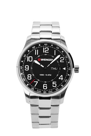Wenger Attitude Watch - Stainless Steel with Black Dial and Stainless Steel Bracelet