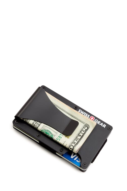 Slim Aluminum RFID Card Wallet with Money Clip - Black