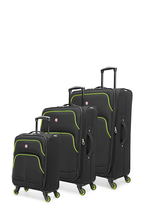 Swissgear Collection de bagages Empire - Ensemble de 3 valises souples - Noir / Lime