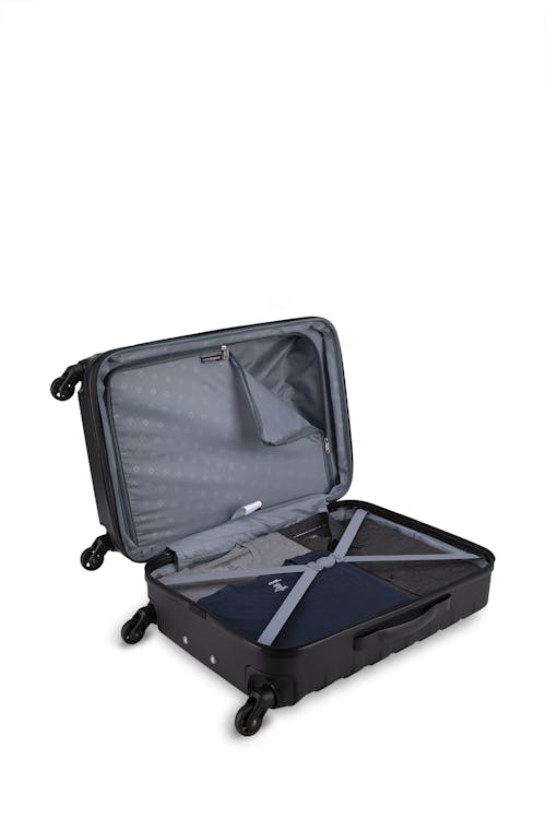 Swissgear Vernier Collection 28" Expandable Hardside Luggage two large main compartments, tie-down straps, lining divider and a privacy pocket