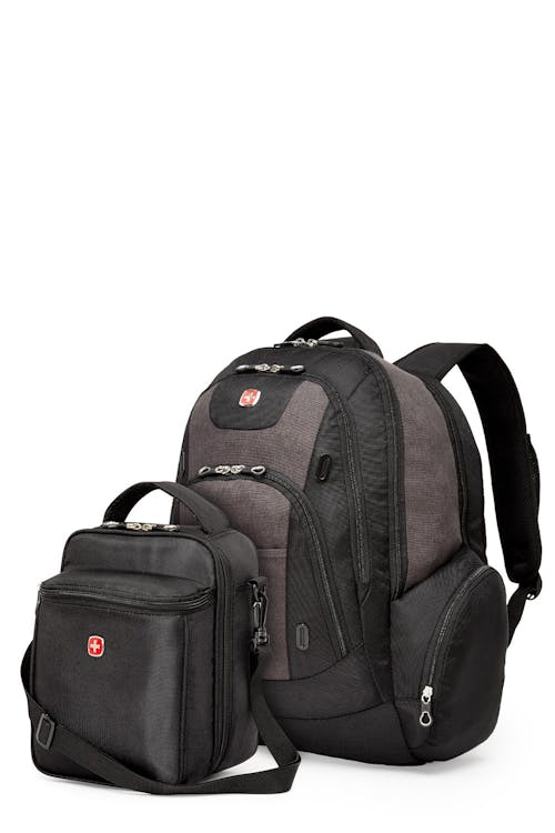 Swissgear 2602 17-inch Side Load Computer Backpack and Fully Insulated Lunchbox Combo - Grey/Black