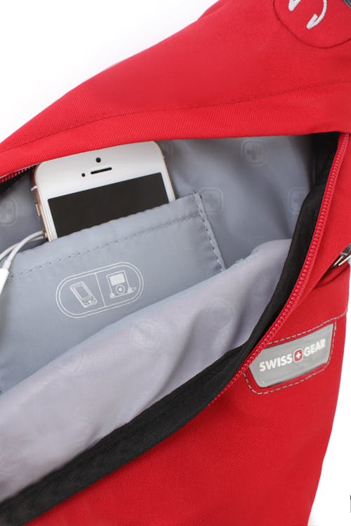 SWISSGEAR TRIANGLE SLING BAG - LARGE-CAPACITY MAIN COMPARTMENT WITH PADDED MEDIA PLAYER POCKET
