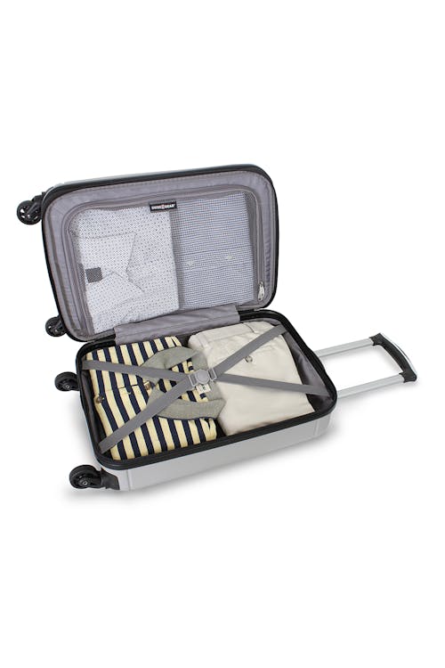 SWISSGEAR 6297 20" HARDSIDE SPINNER LUGGAGE TIE DOWN STRAPS AND MESH ZIP COMPARTMENT 