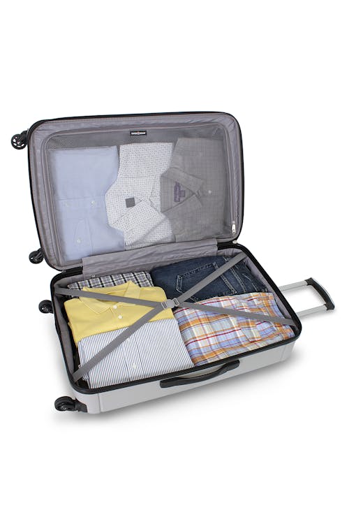 SWISSGEAR 6297 27" HARDSIDE SPINNER LUGGAGE TIE DOWN STRAPS AND MESH ZIP COMPARTMENT 