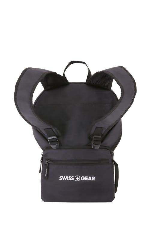 Swissgear 5675 Foldable Backpack Unfolds and opens into a backpack