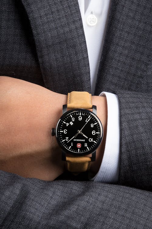 Swissgear Legacy Watch - Black with Black Dial & Light Brown Strap