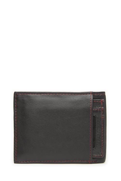 Swissgear 66152 Leather Billfold Wallet with RFID Shield and Removable ID Case Accent Red Stitching
