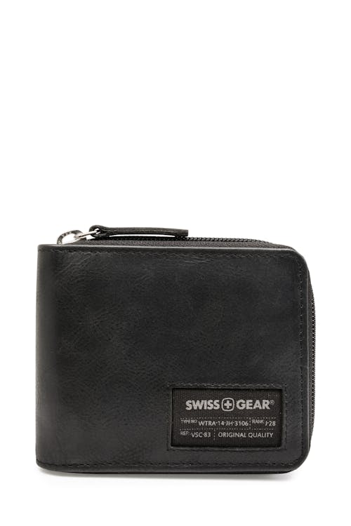 SWISSGEAR 87000 Leather Zip-Around RFID Billfold Wallet with ID Flap - Black