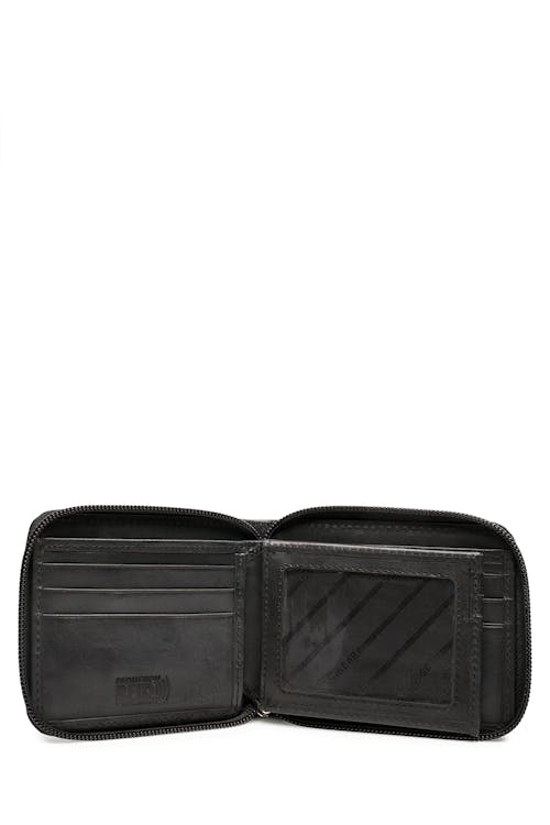 SWISSGEAR 87000 Leather Zip-Around RFID Billfold Wallet with ID Flap Transparent centre ID flap