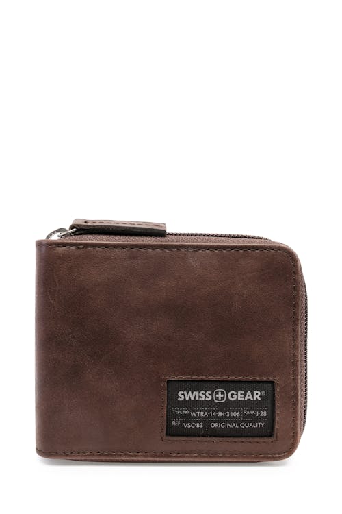 SWISSGEAR 87000 - Portefeuille RFID à fermeture éclair contour avec étui d’identification en cuir - Brun