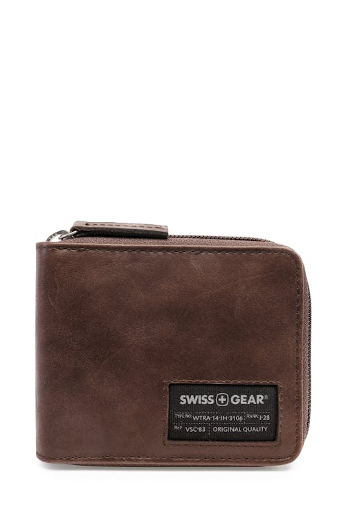 SWISSGEAR 87000 Leather Zip-Around RFID Billfold Wallet with ID Flap - Brown