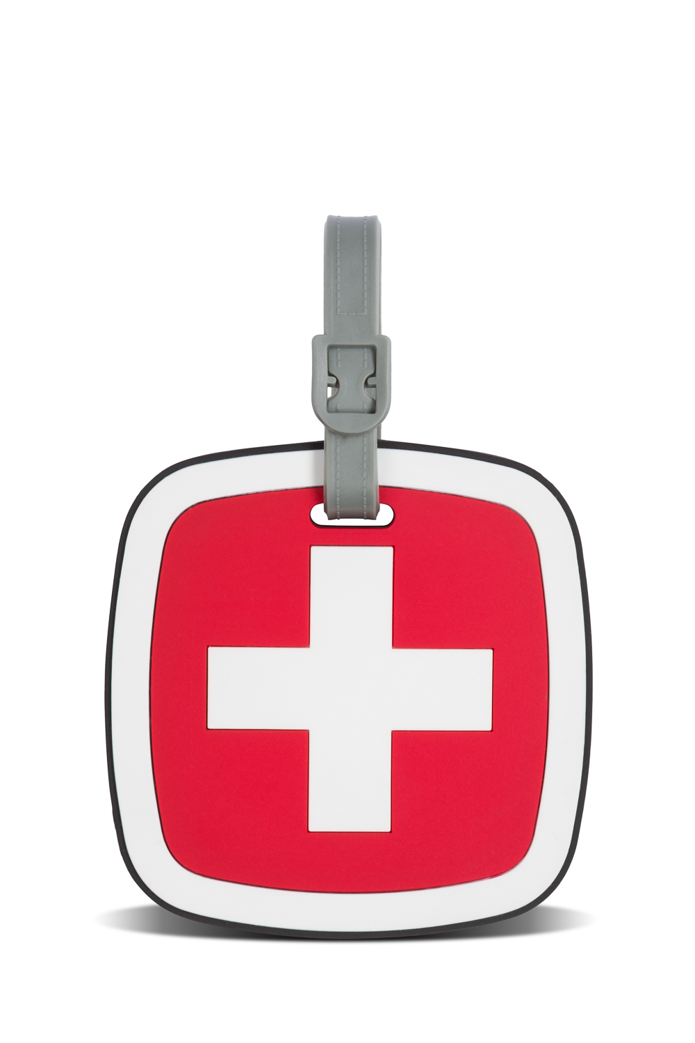 luggage with red cross logo